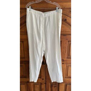 J Jill White 100% Linen Straight Leg Pants w/side button & roll tab Plus Size 1X